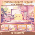 Twitch Overlay Stream Package Lofi Cute Cat Overlay