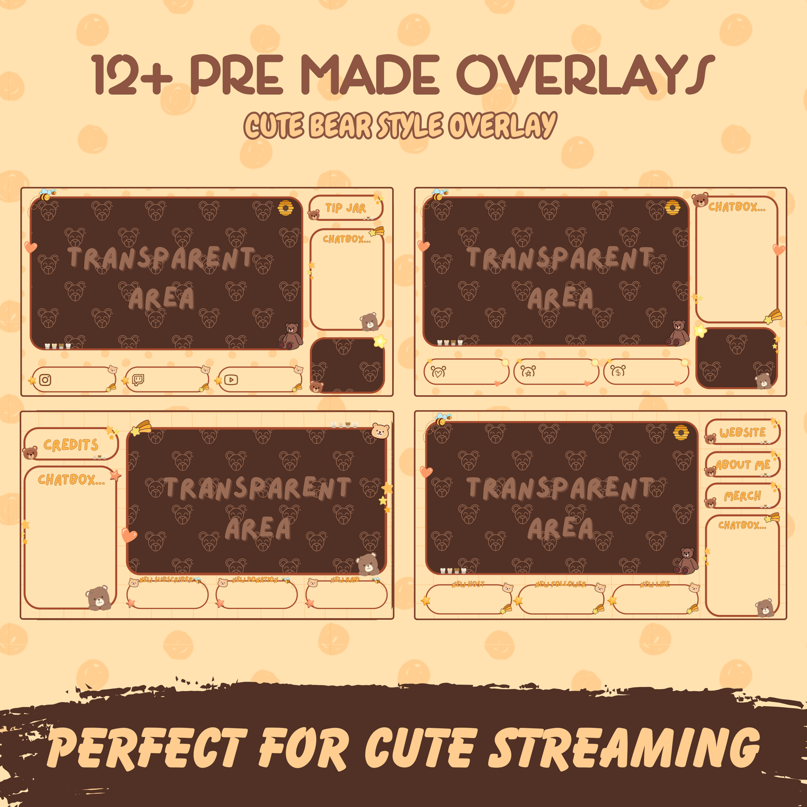 Brown Bear Stream Overlay Lofi Twitch Overlays Stream package