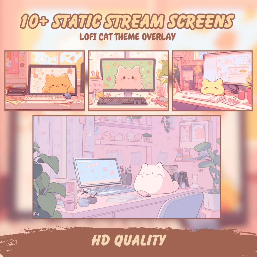 Twitch Overlay Stream Package Lofi Cute Cat Overlay