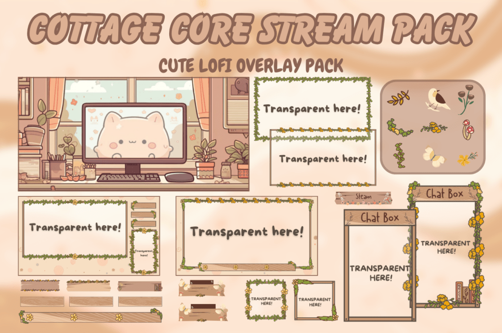 cottage core Twitch overlay stream package