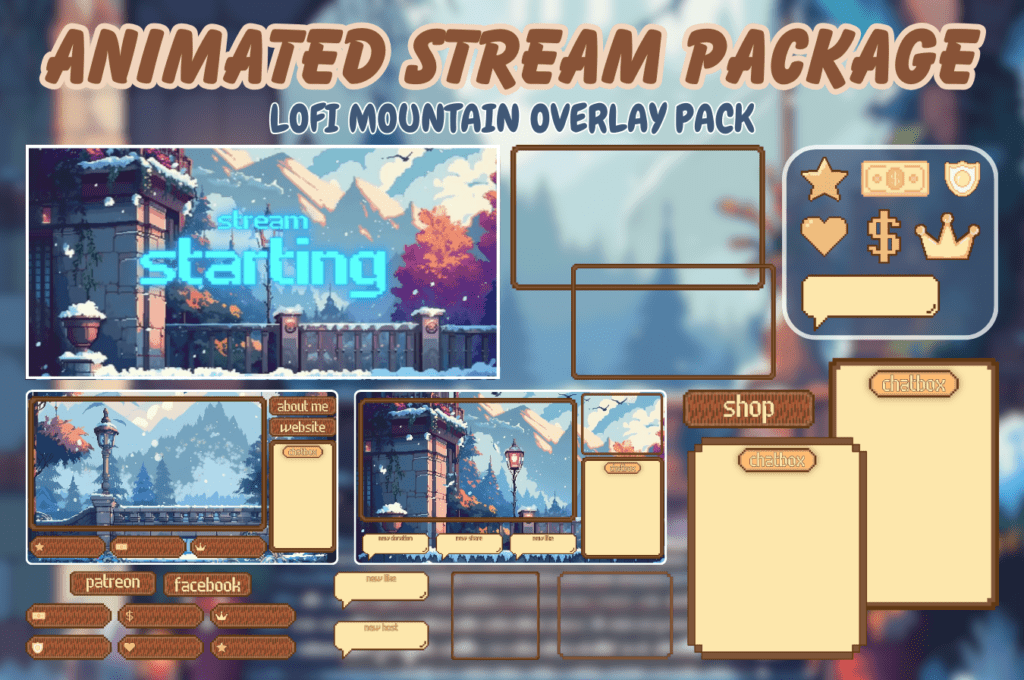 Mountain stream package, twitch overlay, stream package