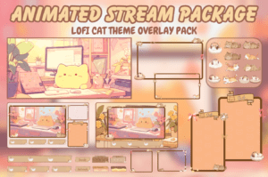 Twitch Overlay Stream Package Lofi Cute Cat Overlay