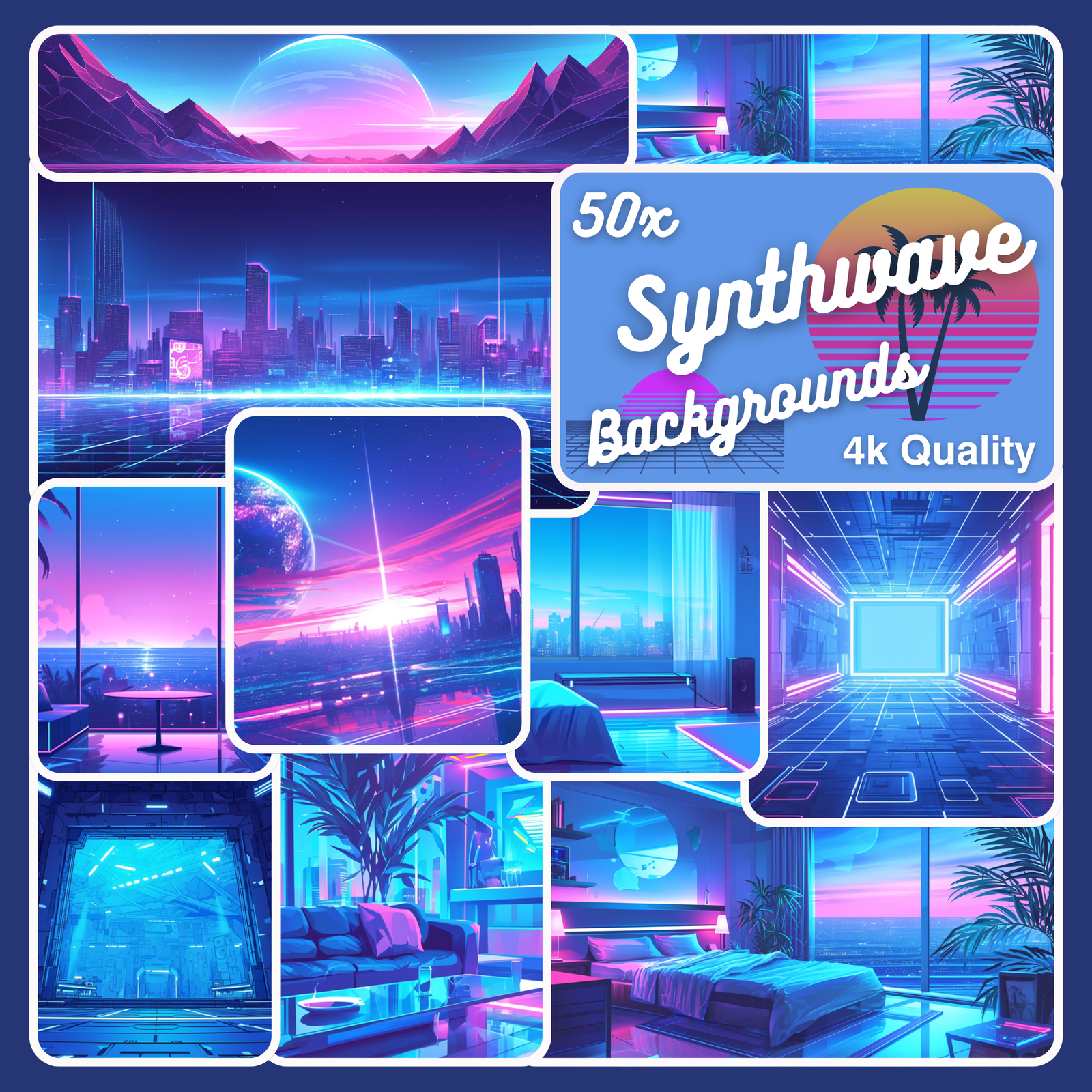 Synthwave themed Twitch Backgrounds