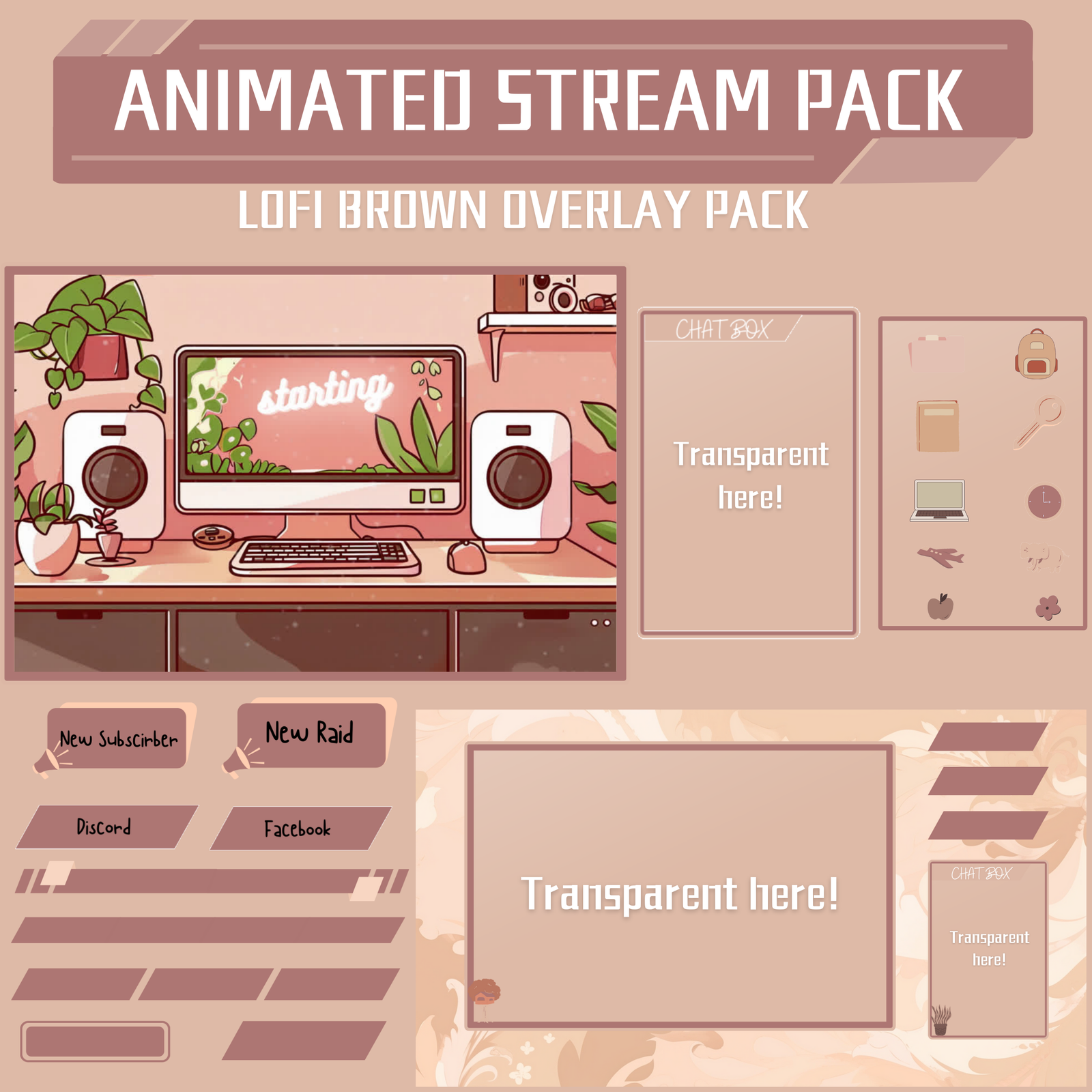 Brown Twitch Overlay stream package