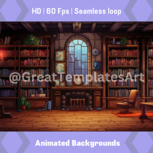 Cozy library with bookshelves and arched window