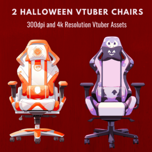 Two Halloween-themed gaming chairs on red background