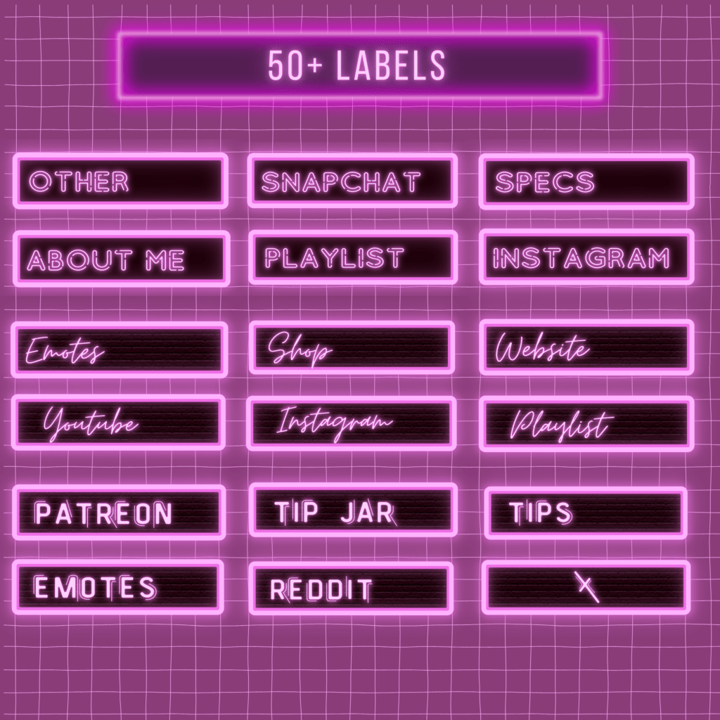 Neon-style labels for social media and website