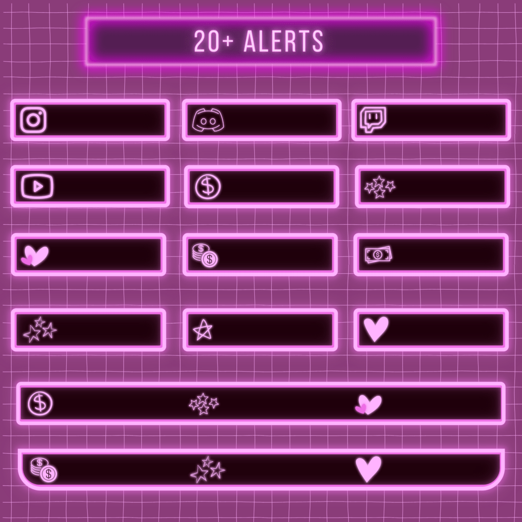 Neon grid displaying over twenty different alert designs