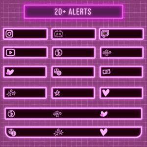 Neon grid displaying over twenty different alert designs