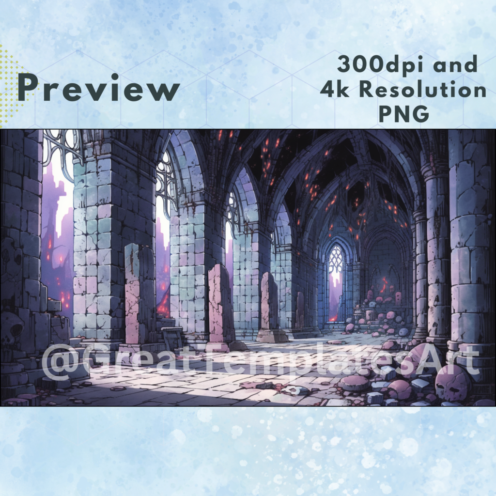 Ancient ruined cathedral with stone pillars and arches