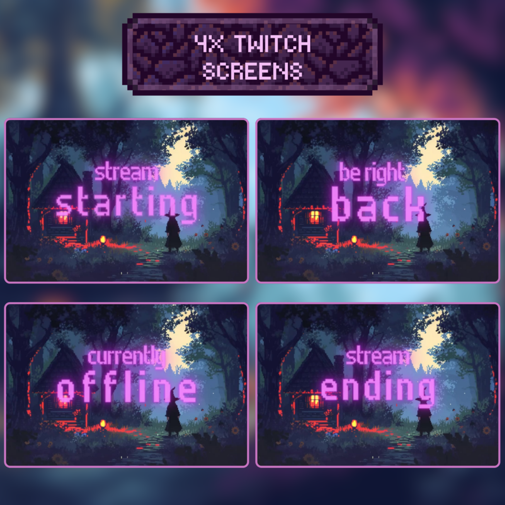 Four Twitch screens with various streaming statuses