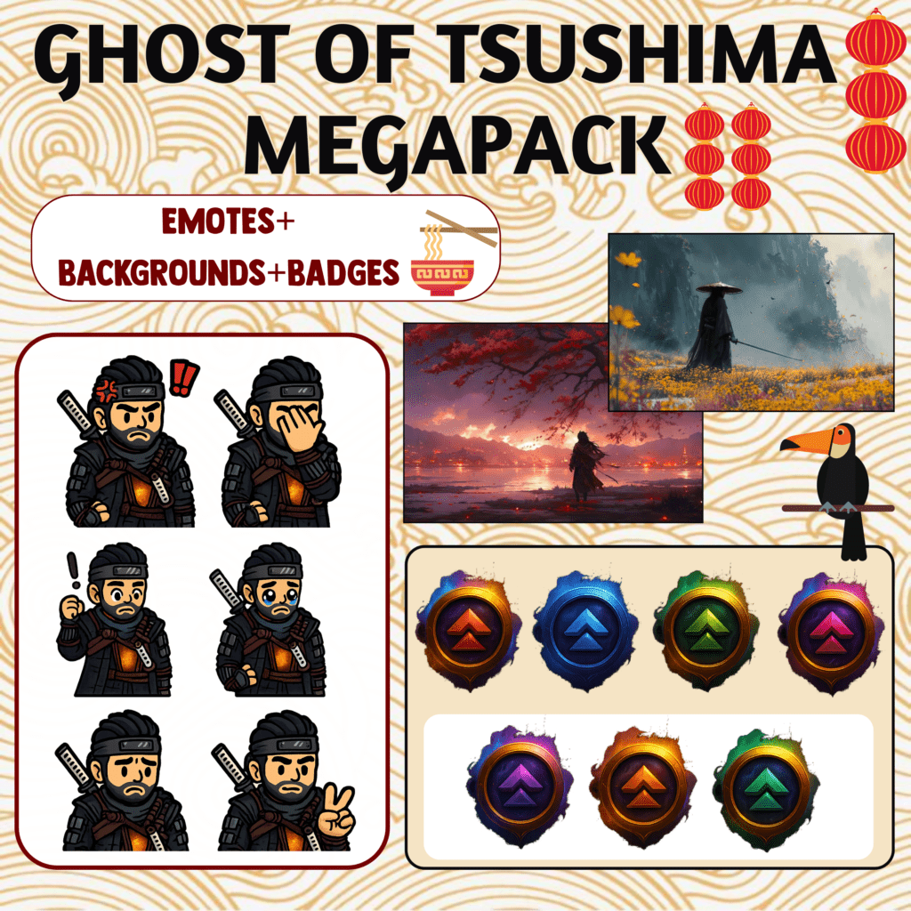 Ghost of Tsushima themed emotes and backgrounds pack
