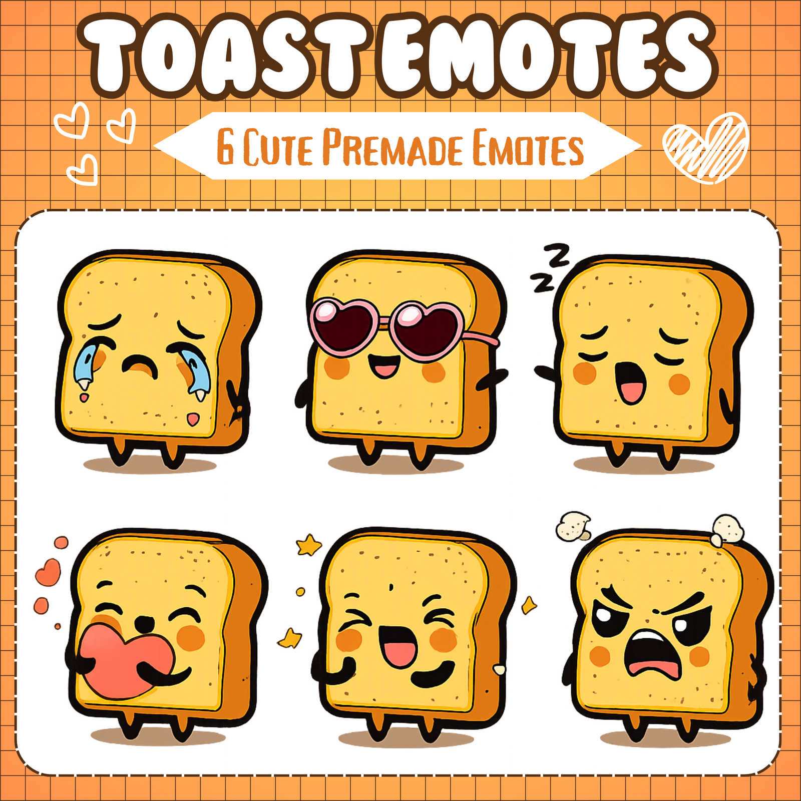 6x Funny Toast Emotes for Streaming