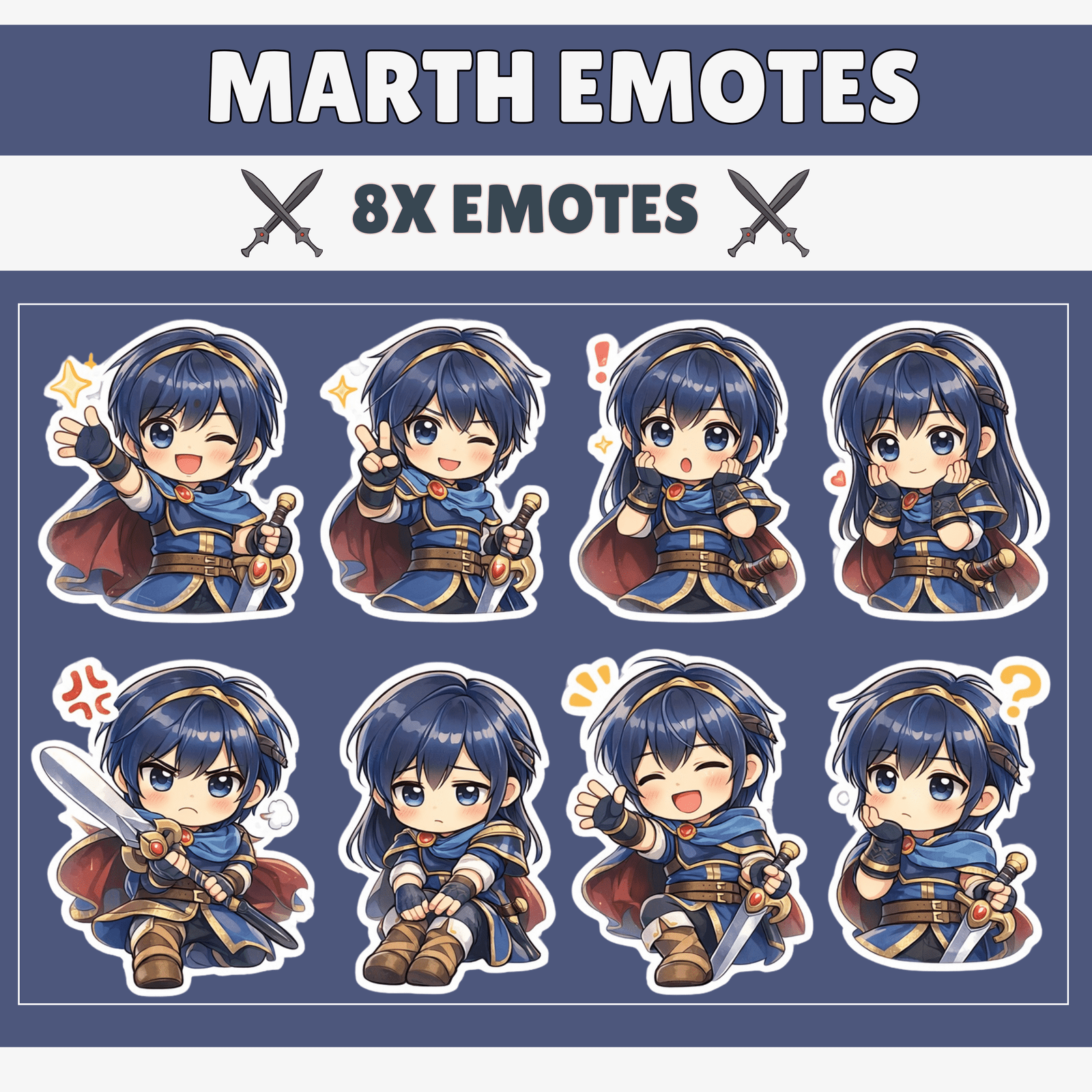 8x Anime Marth Emotes for Twitch/YouTube/Kick