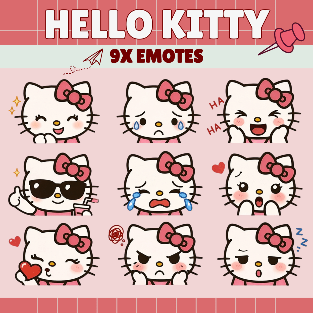 Hello Kitty expressing nine different emotions