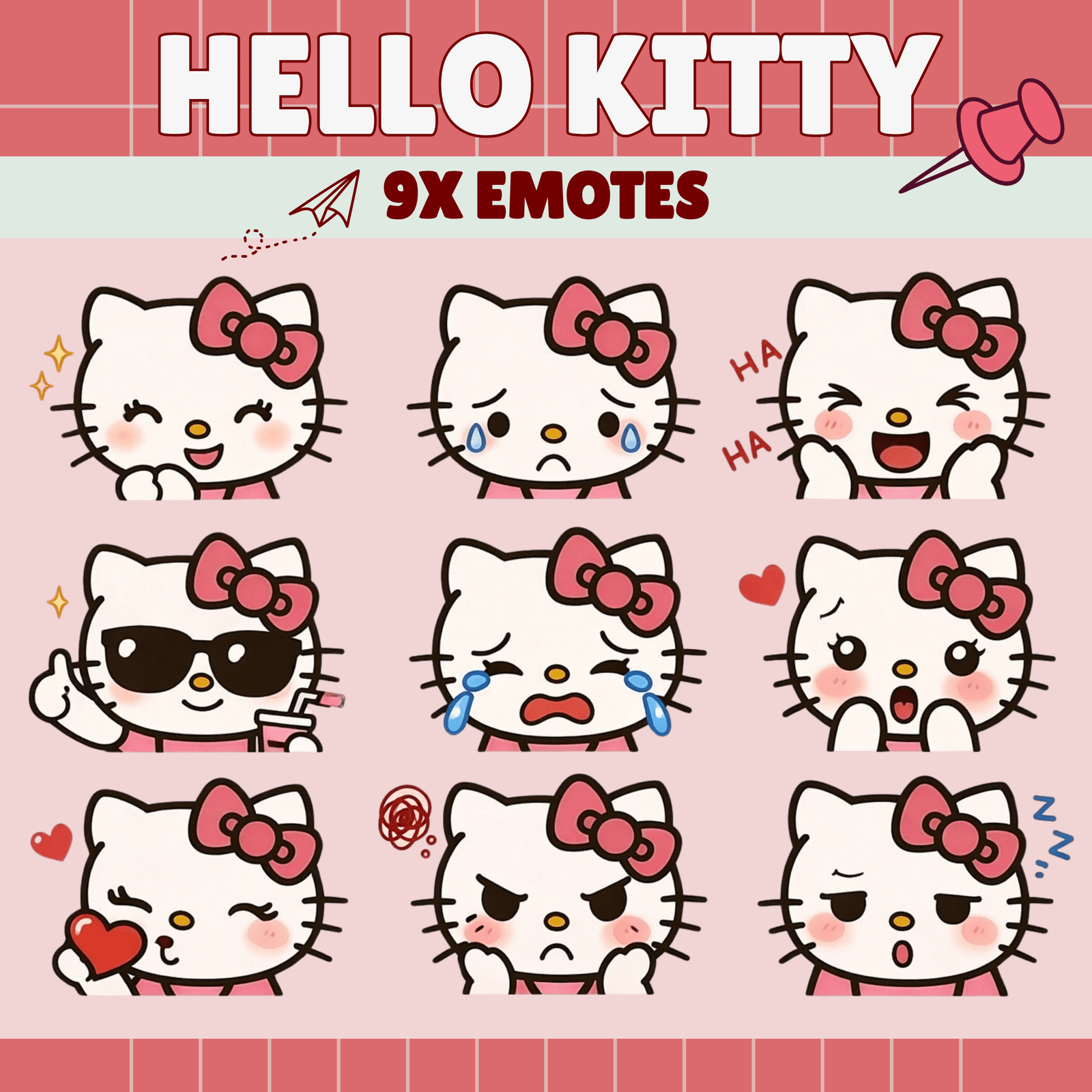 9x Hello Kitty Cute Emotes for Streaming