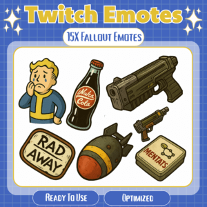 Fifteen Fallout-themed emotes for Twitch use
