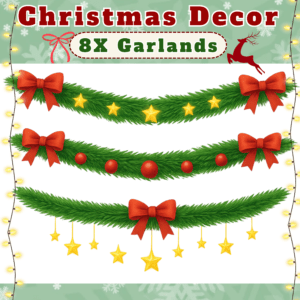 Christmas garlands with red bows and gold stars