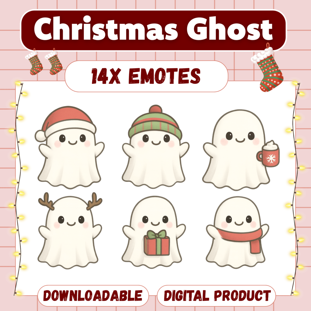 Cute Christmas-themed ghost emotes in various outfits