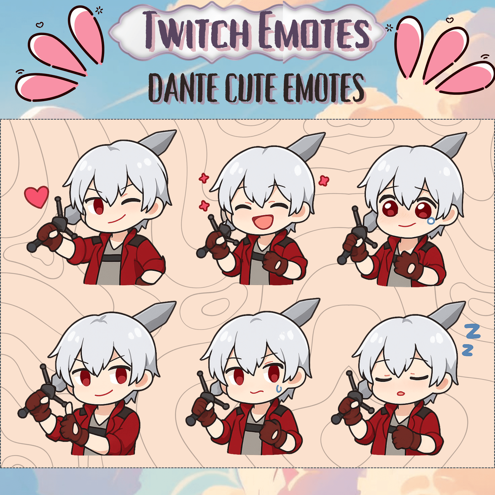 Dante Theme Cute Twitch Emotes For Streamers/Vtubers