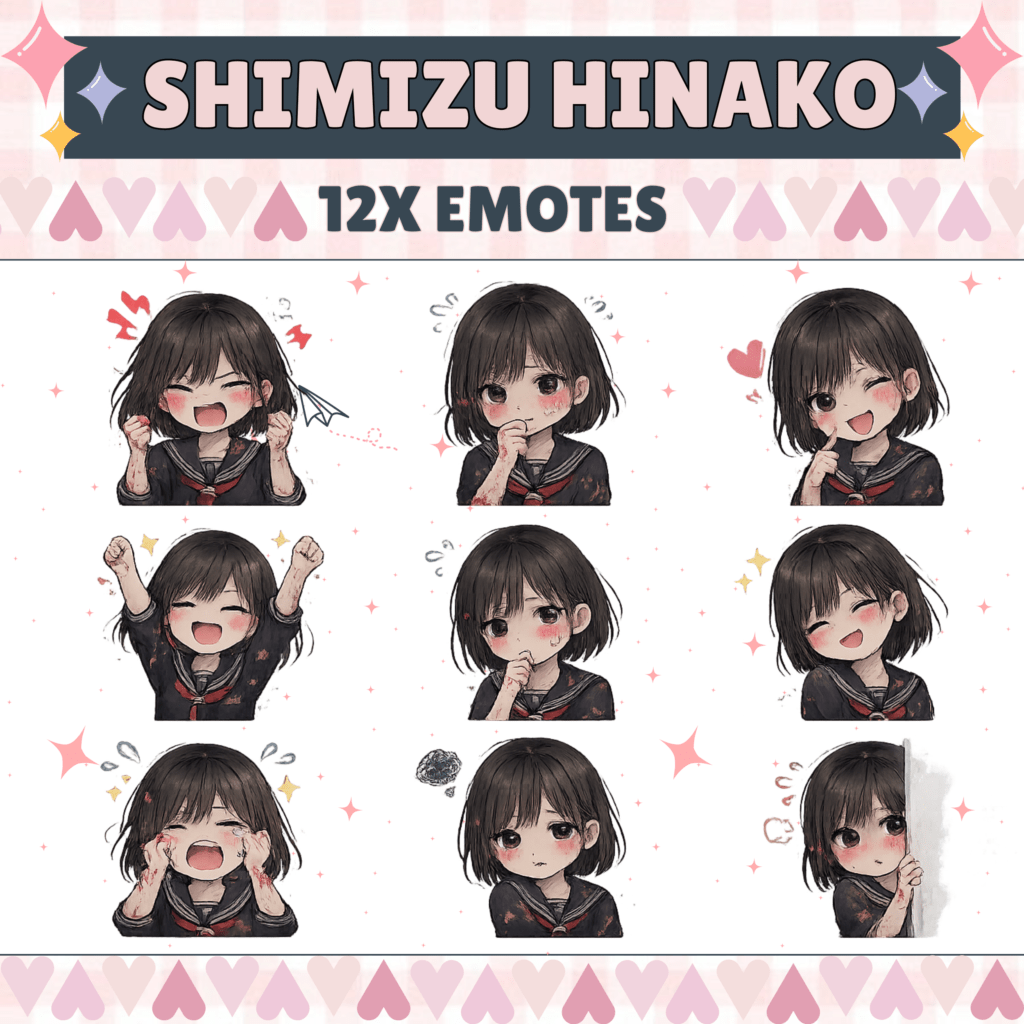 Anime girl displaying various emotions in twelve emotes