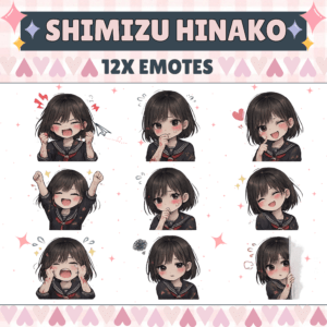 Anime girl displaying various emotions in twelve emotes