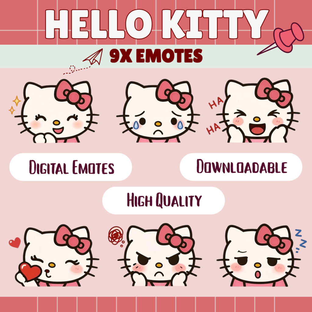 Hello Kitty digital emotes collection with various expressions