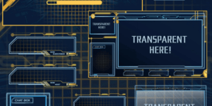 Futuristic streaming overlay with transparent chat and subscriber sections