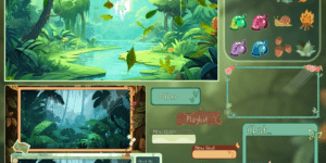 Colorful jungle-themed digital game interface with icons