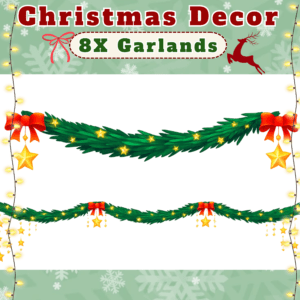 Christmas garlands with lights and red bows