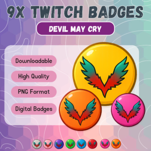 Twitch badges featuring colorful winged logo designs