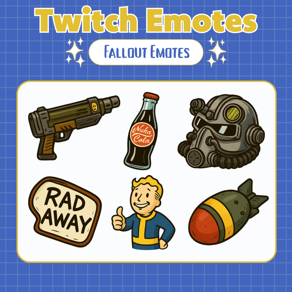 Twitch emotes featuring Fallout-themed icons