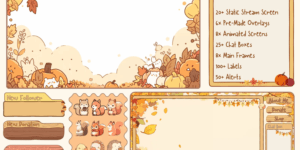 Autumn-themed streaming overlays with cute animal illustrations