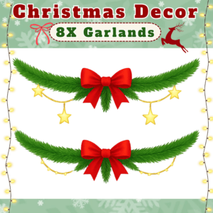 Christmas garlands with red bows and stars