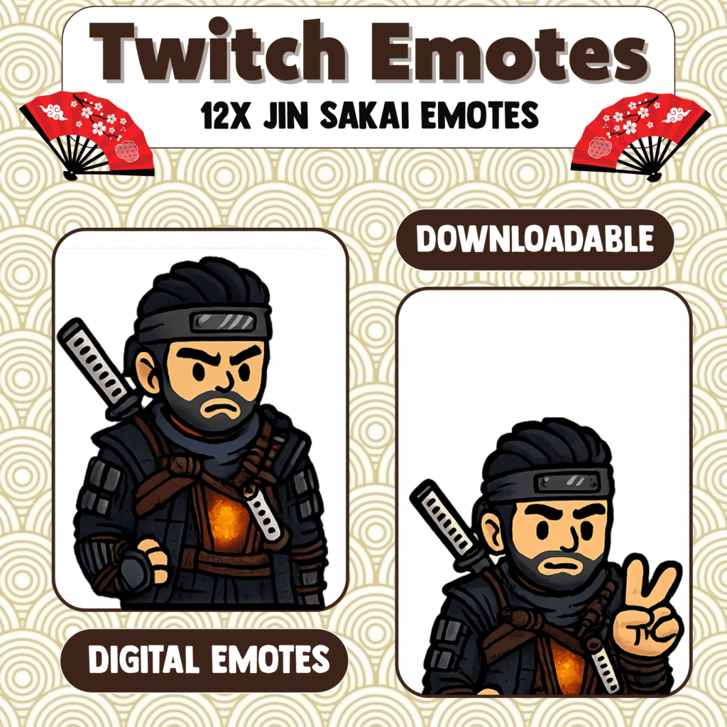 Twitch emotes featuring illustrated warrior character