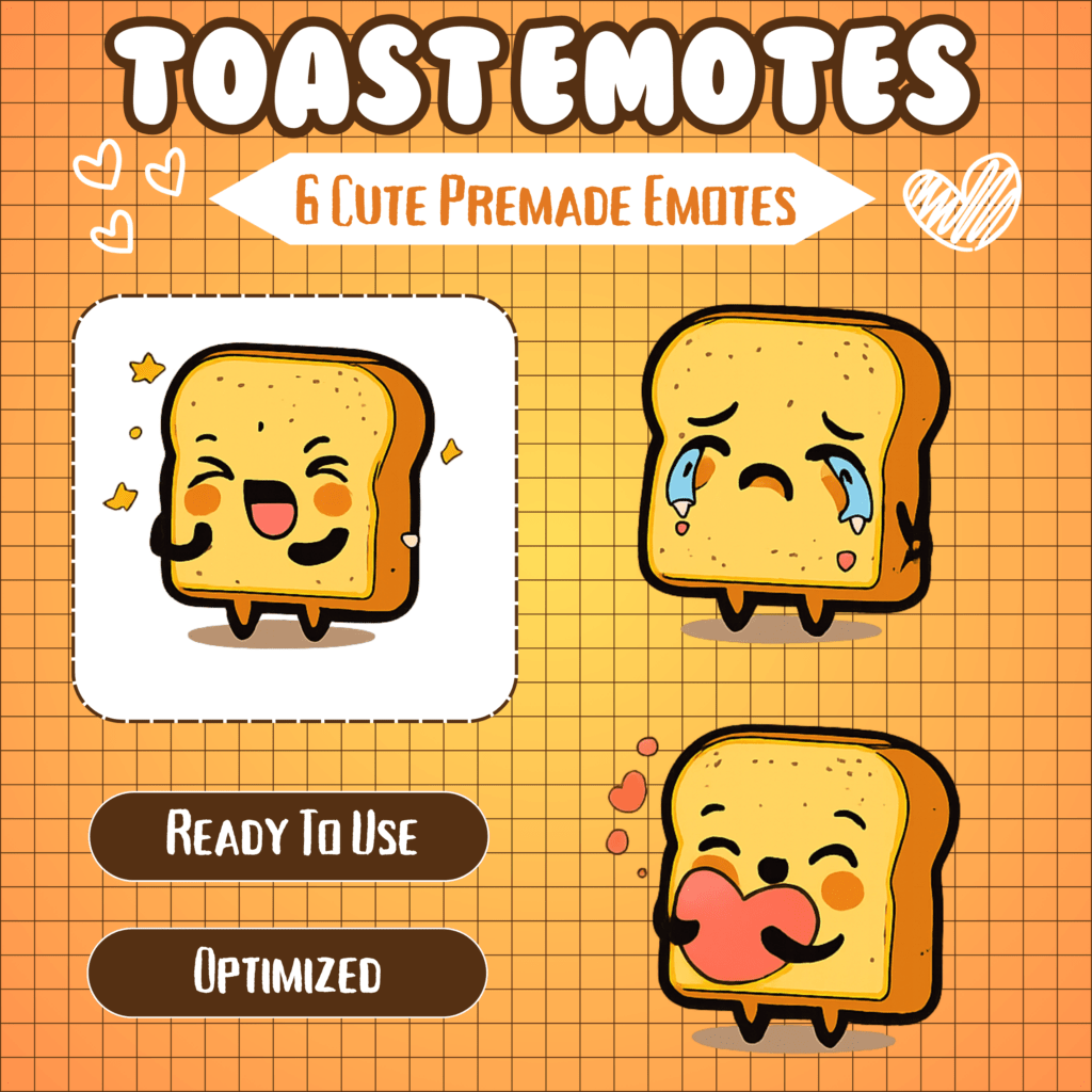 Cute toast emotes with various expressions and emotions