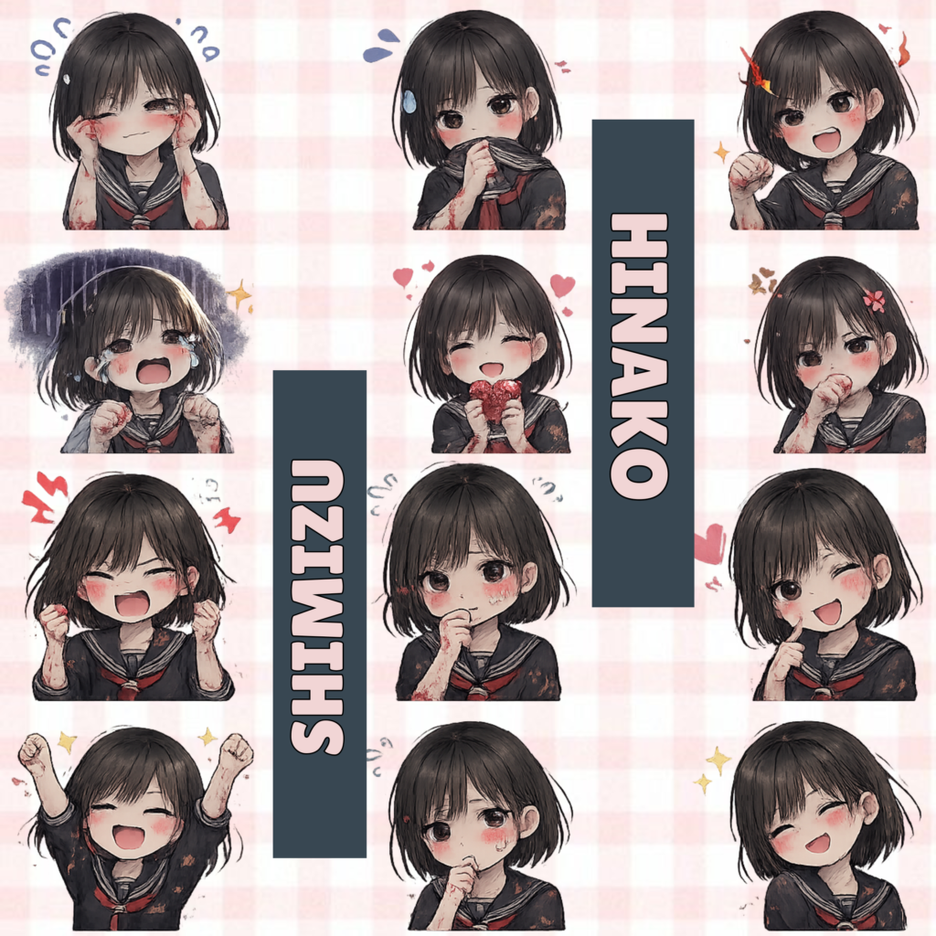 Anime girl with various facial expressions collage