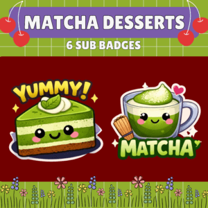 Cute matcha cake and latte cartoon characters