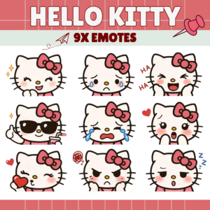 Nine Hello Kitty emoticons with various expressions