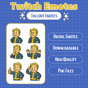 Twitch Fallout emotes collection with various Vault Boy poses