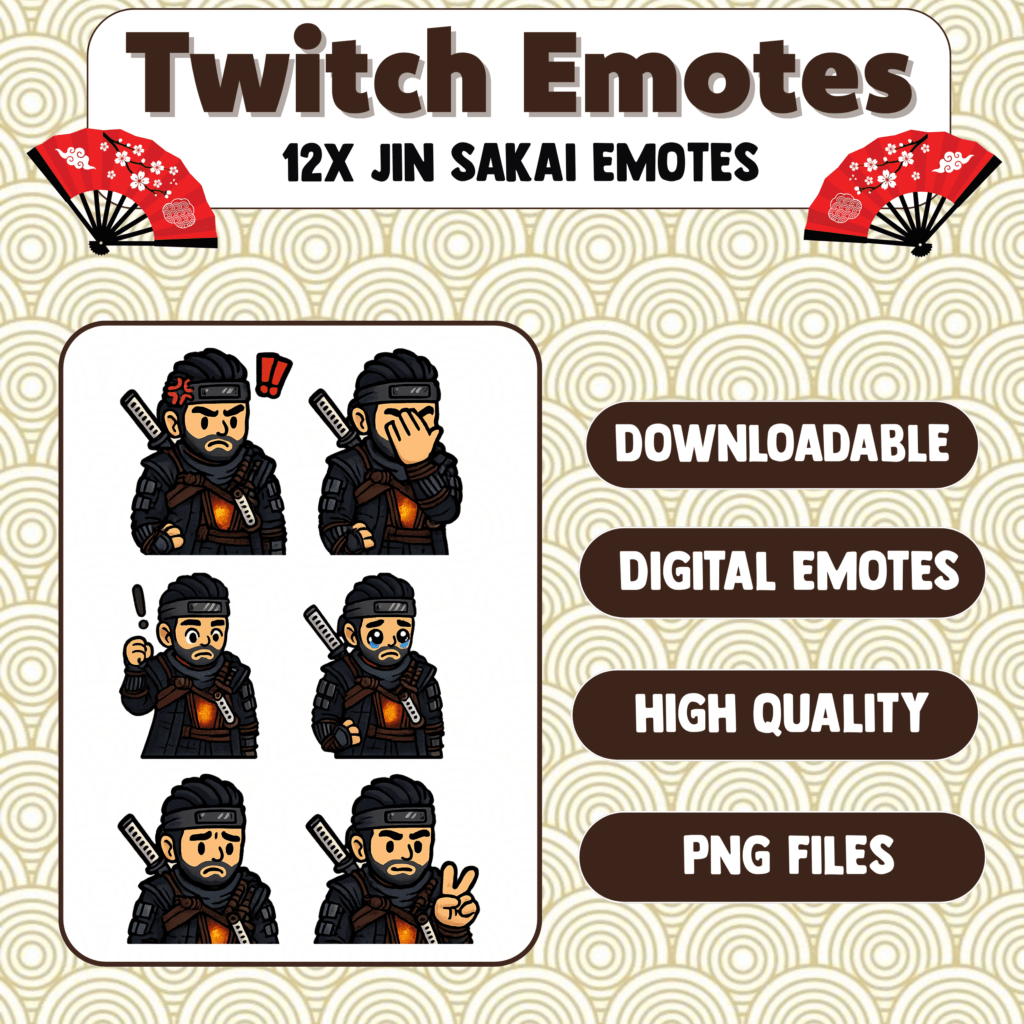 Twitch emotes featuring Jin Sakai with different expressions