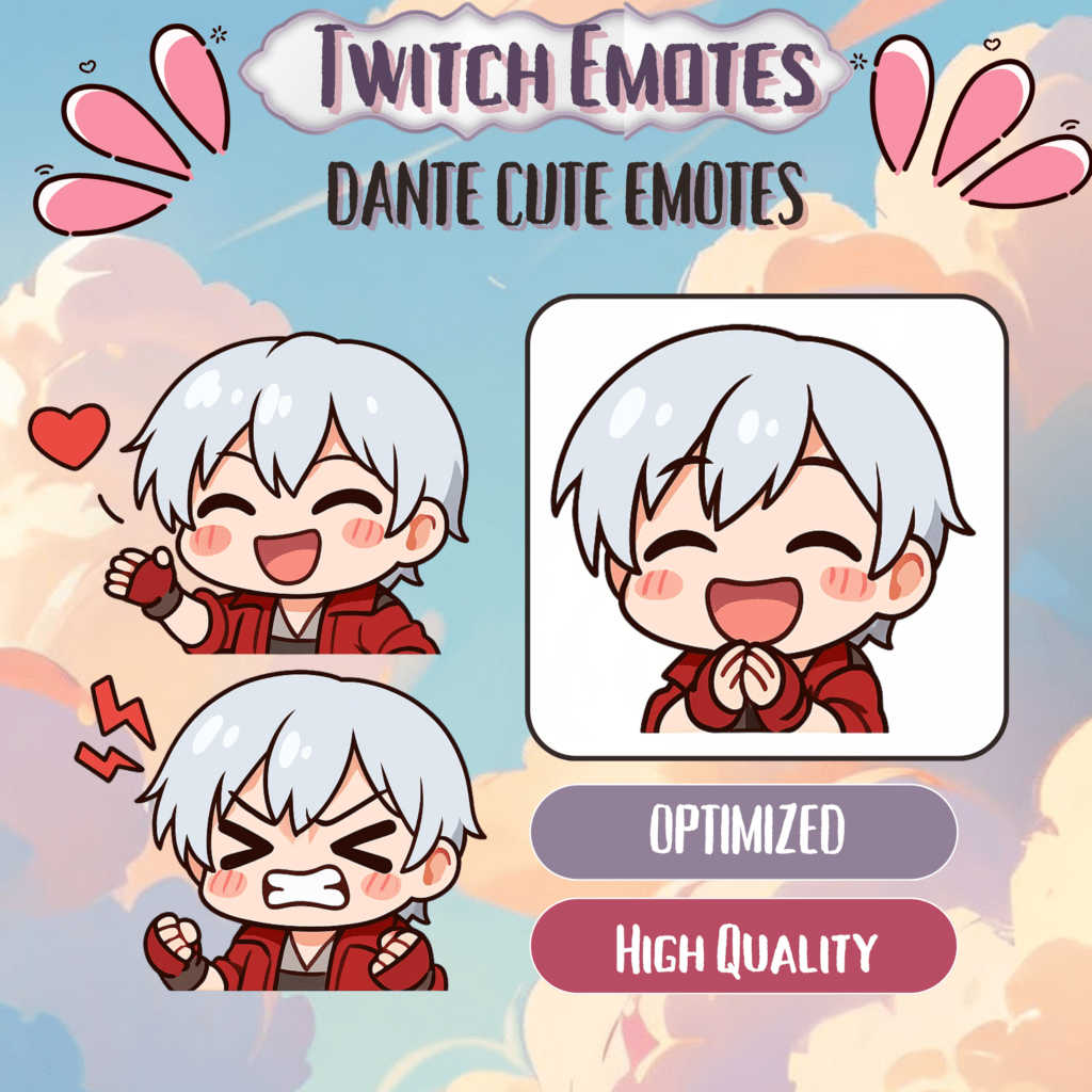 Cute cartoon emotes of a boy with white hair
