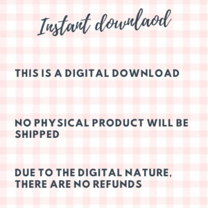 Instant download notice, digital product only, no refunds