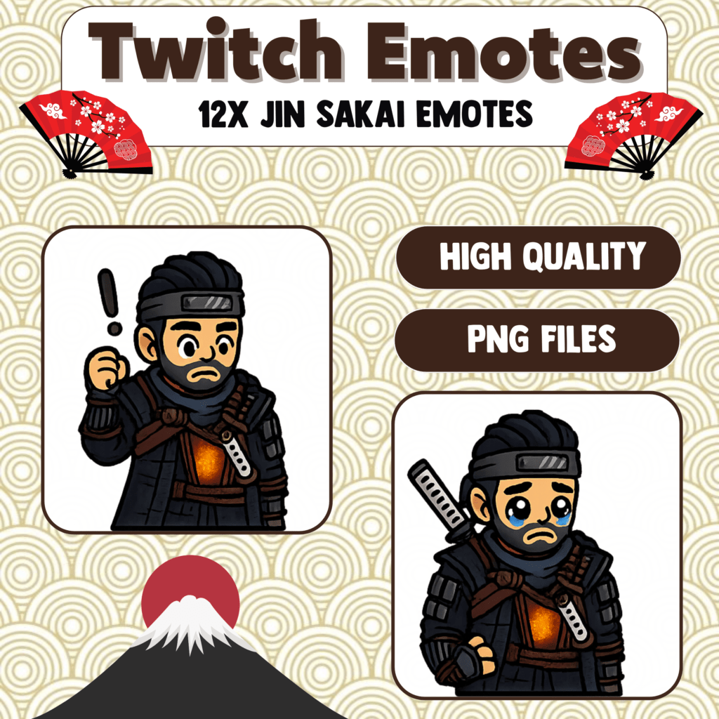 Twitch emotes featuring Jin Sakai in various expressions