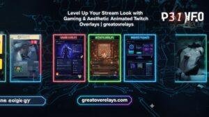 Twitch overlay advertisement with gaming and aesthetic designs