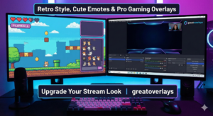 Dual monitors showing retro game and streaming software