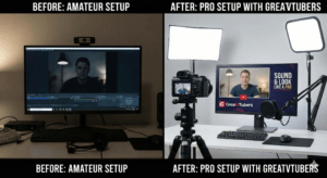 Before and after YouTube setup comparison