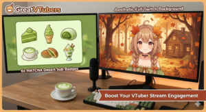 VTuber setup with fall background and matcha theme