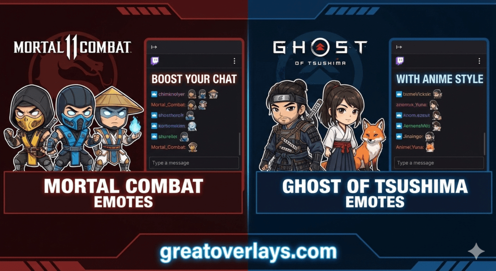 Mortal Kombat and Ghost of Tsushima emotes advertisement