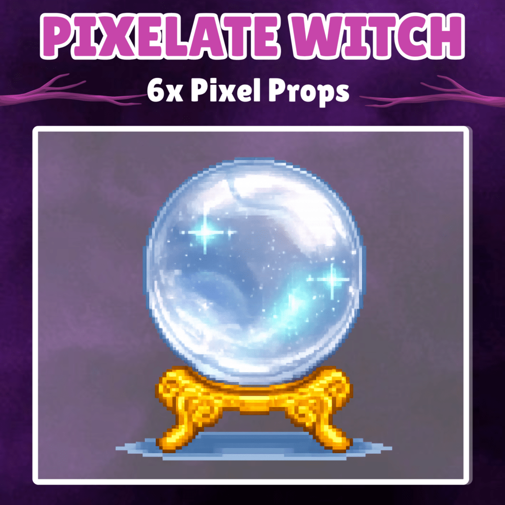 Pixel art crystal ball on golden stand